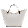 Front View Of The White Ladies Leather Tote Handbag