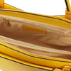 Internal Zip Pocket View Of The Yellow Ladies Leather Tote Handbag
