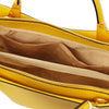 Internal Pocket View Of The Yellow Ladies Leather Tote Handbag