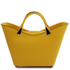 Rear View Of The Yellow Ladies Leather Tote Handbag