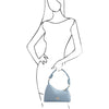 Woman Posing With The Light Blue Ladies Over The Shoulder Bag