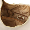 Internal Zip Pocket View Of The Beige Ladies Pebbled Leather Hobo Bag