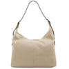 Rear View Of The Beige Ladies Pebbled Leather Hobo Bag