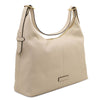 Angled View Of The Beige Ladies Pebbled Leather Hobo Bag