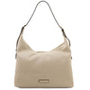 Front View Of The Beige Ladies Pebbled Leather Hobo Bag