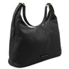 Angled View Of The Black Ladies Pebbled Leather Hobo Bag