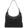 Front View Of The Black Ladies Pebbled Leather Hobo Bag