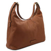 Angled View Of The Cognac Ladies Pebbled Leather Hobo Bag