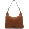 Front View Of The Cognac Ladies Pebbled Leather Hobo Bag