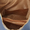 Internal Pocket View Of The Denim Ladies Pebbled Leather Hobo Bag