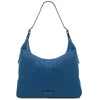 Front View Of The Denim Ladies Pebbled Leather Hobo Bag