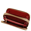 Internal Zip Compartment View Of The Taupe Ladies Purse