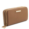 Angled View Of The Taupe Ladies Purse