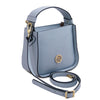 Angled And Shoulder Strap View Of The Light Blue Ladies Small Handbag