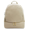 Front View Of The Beige Ladies Small Leather Backpack