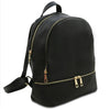 Angled View Of The Black Ladies Small Leather Backpack