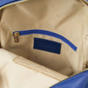 Internal Zip Pocket View Of The Blue Ladies Small Leather Backpack