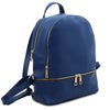 Angled View Of The Blue Ladies Small Leather Backpack