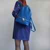 Woman Posing With The Blue Ladies Small Leather Backpack
