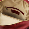 Internal Zip Pocket View Of The Red Ladies Small Leather Backpack