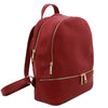 Angled View Of The Red Ladies Small Leather Backpack