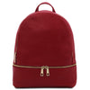 Front View Of The Red Ladies Small Leather Backpack