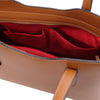 Internal Pocket View Of The Cognac Ladies Small Leather Handbag