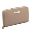 Angled View Of the Light Taupe Ladies Zip Around Wallet