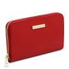 Angled View Of the Lipstick Red Ladies Zip Around Wallet