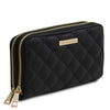 Angled View Of The Black Ladies Zipper Wallet