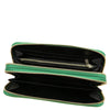 Internal Zip Pocket View Of The Green Ladies Zipper Wallet