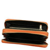 Internal Zip Pocket View Of The Orange Ladies Zipper Wallet