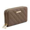 Side Angled View Of The Taupe Ladies Zipper Wallet