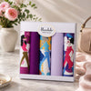 Ladies Cotton Handkerchief Gift Set featuring colorful designs in elegant packaging, highlighting premium cotton craftsmanship.