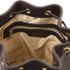 Internal Zip Pocket View Of The Chocolate Ladies Bucket Bag