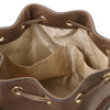 Internal Pocket View Of The Dark Taupe Ladies Bucket Bag