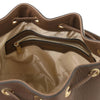Internal Zip Pocket View Of The Dark Taupe Ladies Bucket Bag