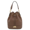 Front View Of The Dark Taupe Ladies Bucket Bag