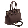 Angled And Shoulder Strap View Of The Coffee Ladies Handbag