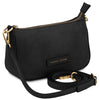 Leather Clutch Bag for Women displayed in black with adjustable strap.
