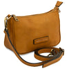 Leather Clutch Bag for Women displayed in natural with adjustable strap.