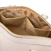 Internal Pocket View Of The Beige Ladies Leather Duffle Bag