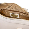Internal Zip Pocket View Of The Beige Ladies Leather Duffle Bag