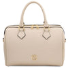 Front View Of The Beige Ladies Leather Duffle Bag