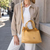 Crossbody View Of The Yellow Ladies Leather Shopper Tote