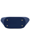 Underneath View Of The Dark Blue Ladies Leather Tote Handbag