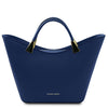 Front View Of The Dark Blue Ladies Leather Tote Handbag