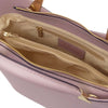Internal Zip Pocket View Of The Lilac Ladies Leather Tote Handbag