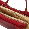 Internal Compartment And Pocket View Of The Red Ladies Leather Tote Handbag