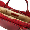 Internal Zip Pocket View Of The Red Ladies Leather Tote Handbag